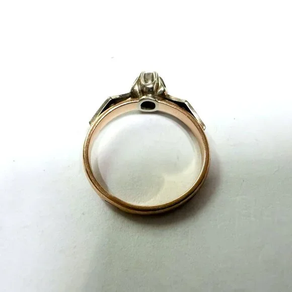 Vintage Russian USSR Solid 14K 585 Rose Pink White Gold Diamond Buttercup Ring